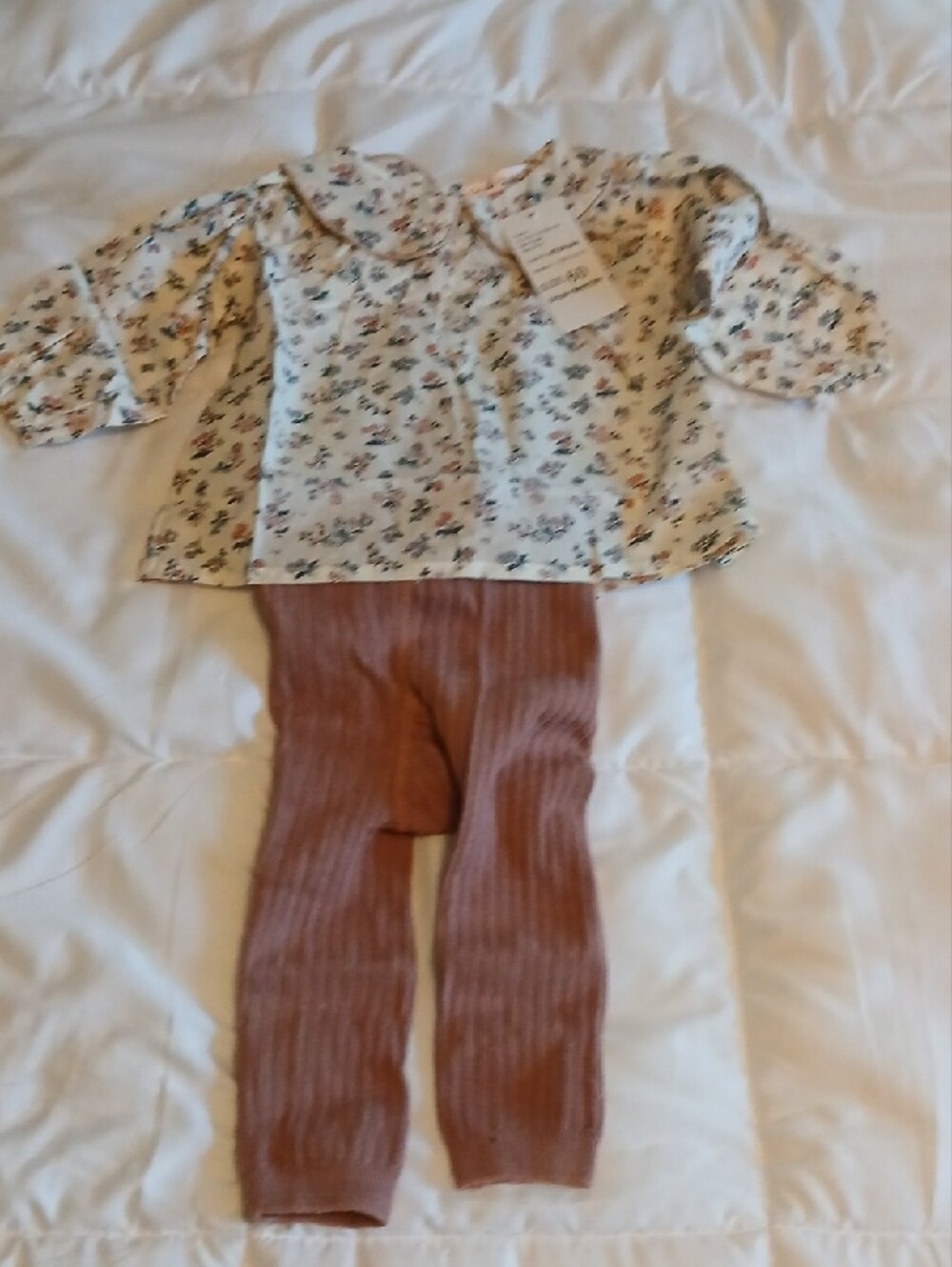 Floral Baby Blouse with Ribbed Mauve Suspender Leggings (3 to 6 month)